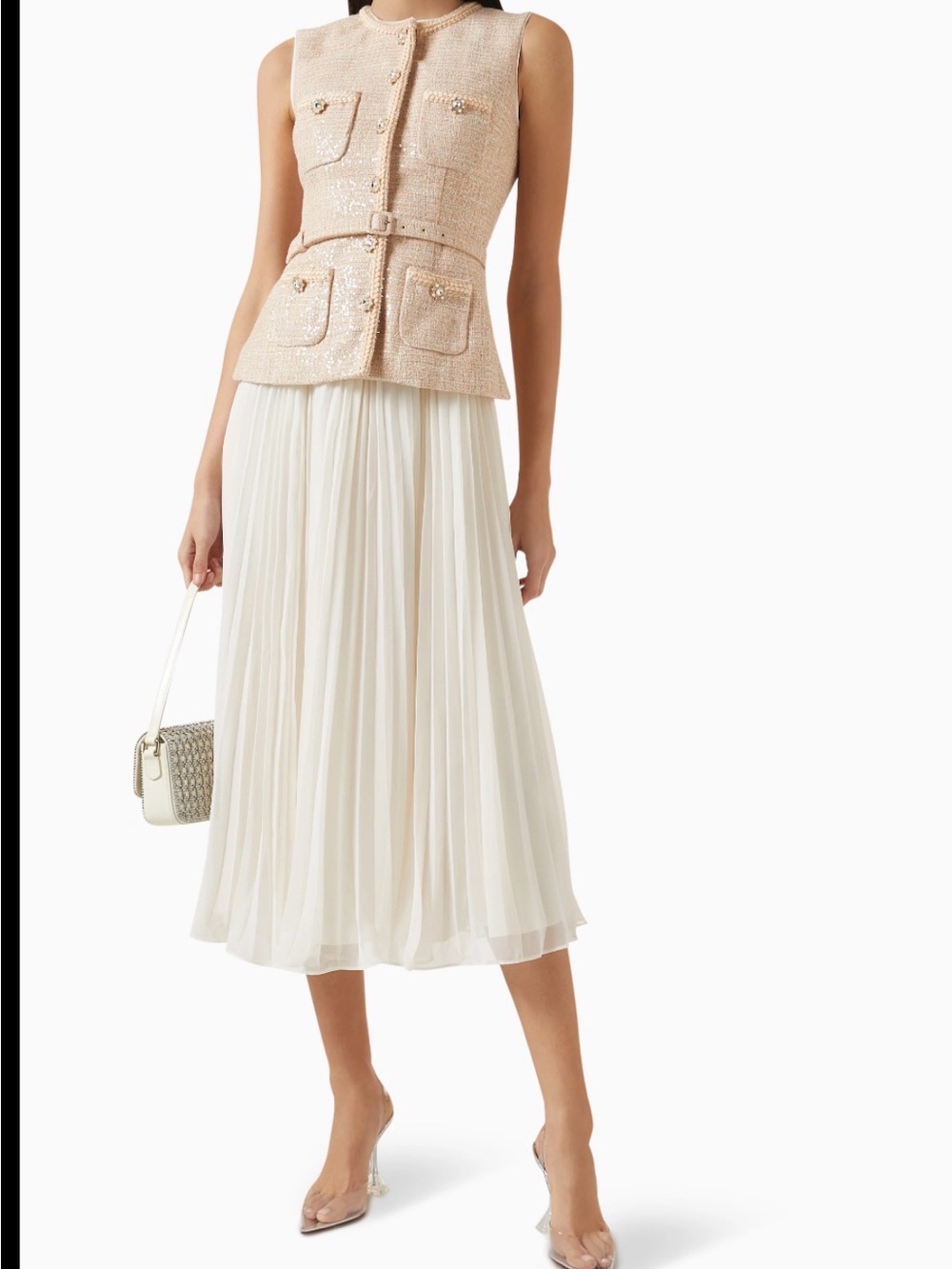 Self Portrait sequin Boucle chiffon Midi dress